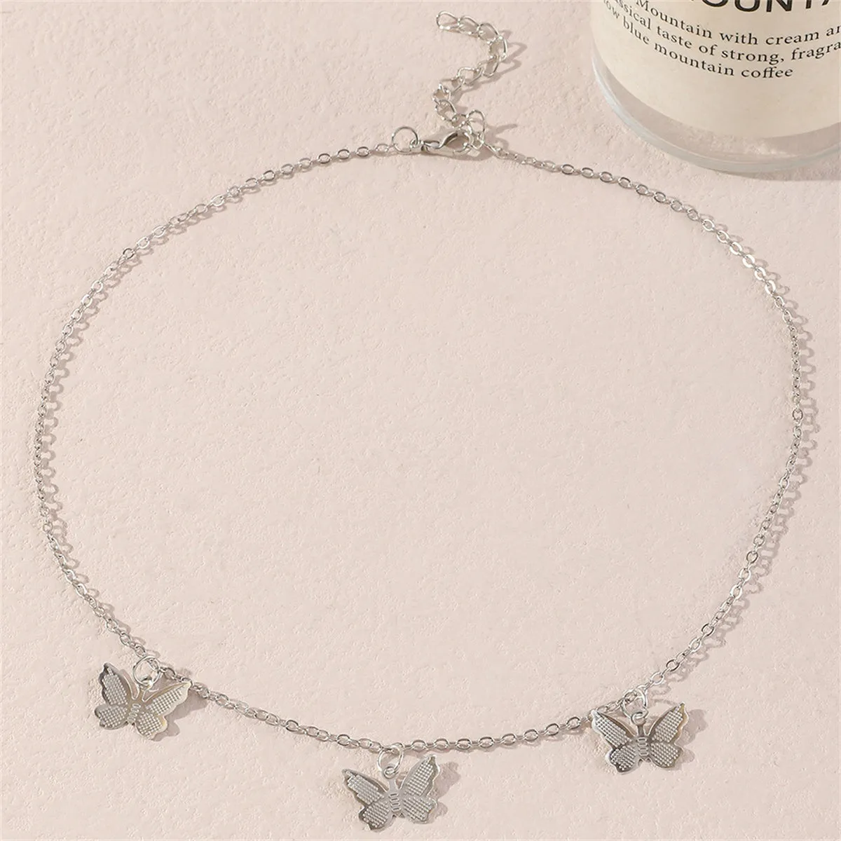 Silver-Plated Butterfly Station Necklace