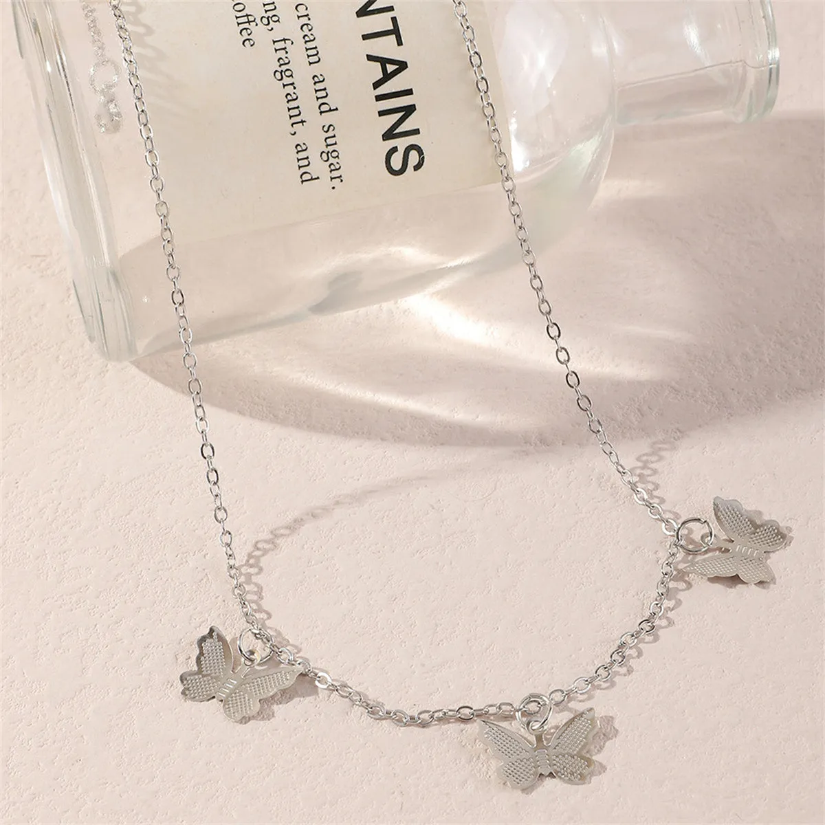 Silver-Plated Butterfly Station Necklace
