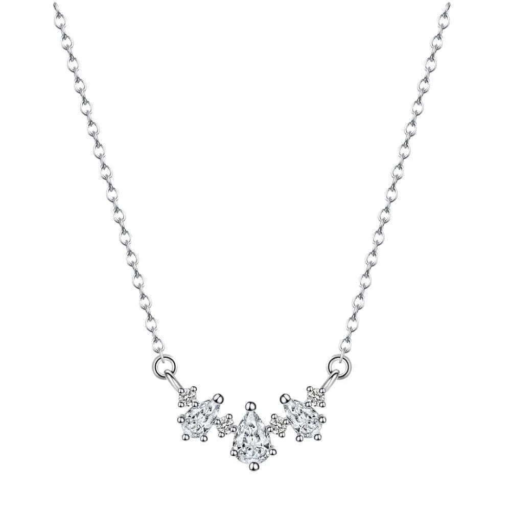 Silver Plated Crystal Pear Shaped Curved Bar Necklace