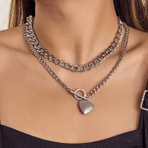 Silver-Plated Heart Locket Lariat Necklace Set