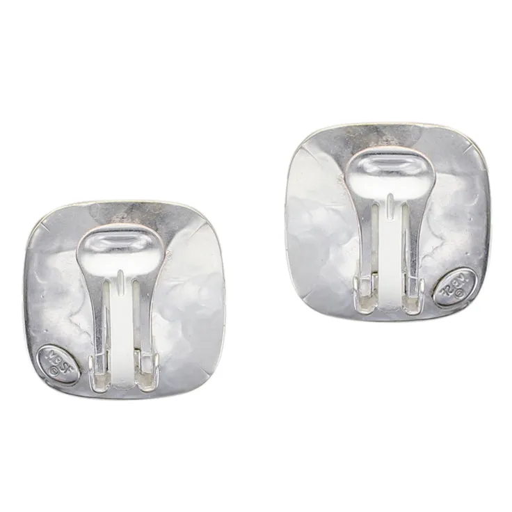 Silver Rounded Square with Square Gemstone Clip or Post Earring