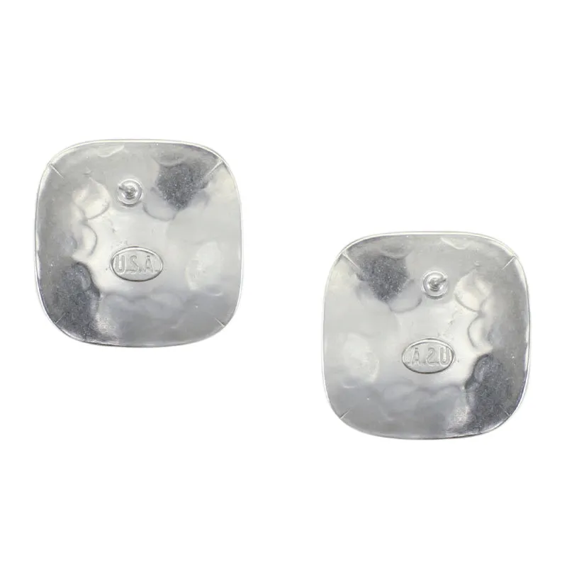Silver Rounded Square with Square Gemstone Clip or Post Earring