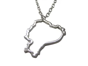 Silver Toned Ecuador Map Outline Pendant Necklace