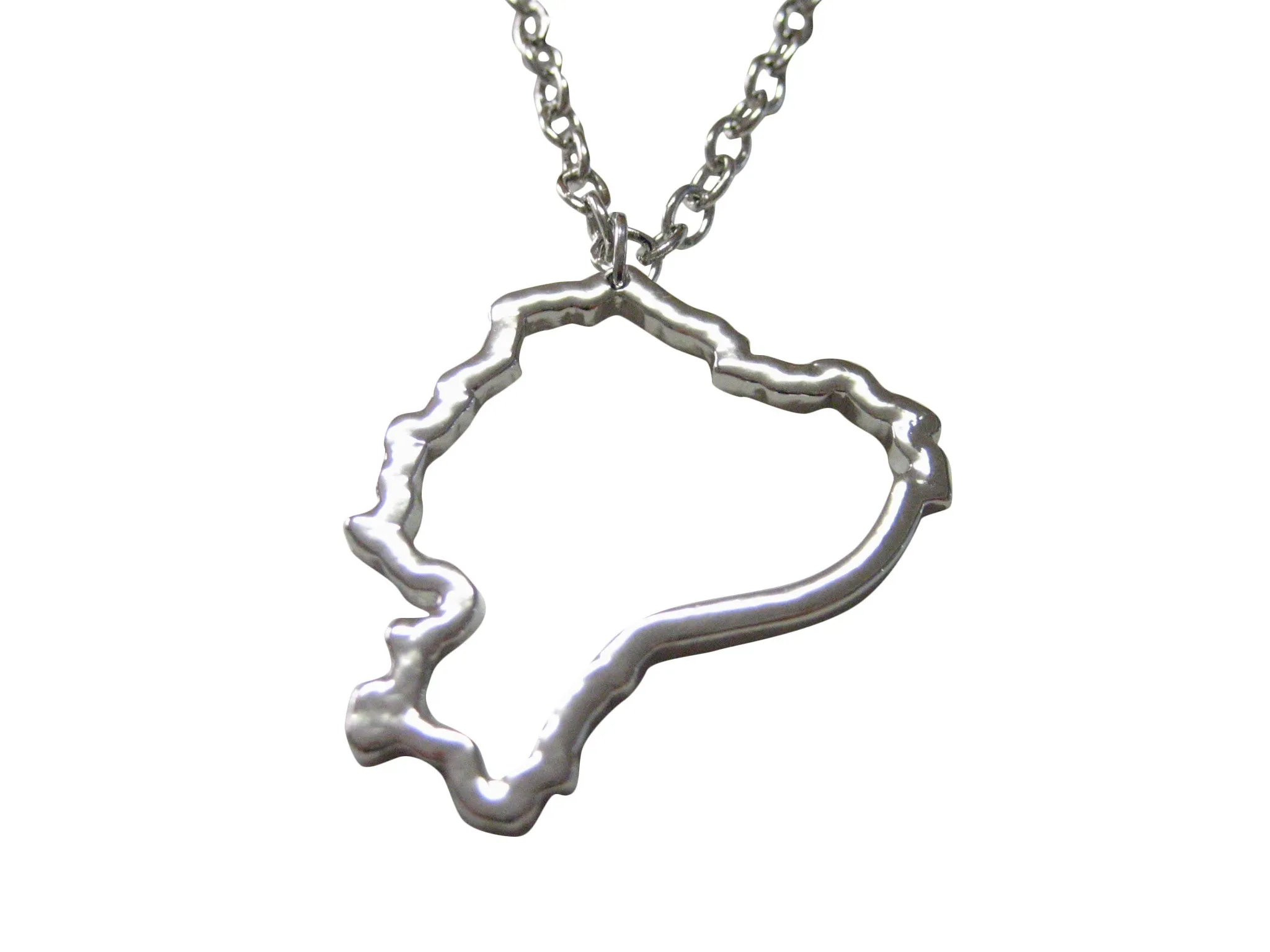 Silver Toned Ecuador Map Outline Pendant Necklace