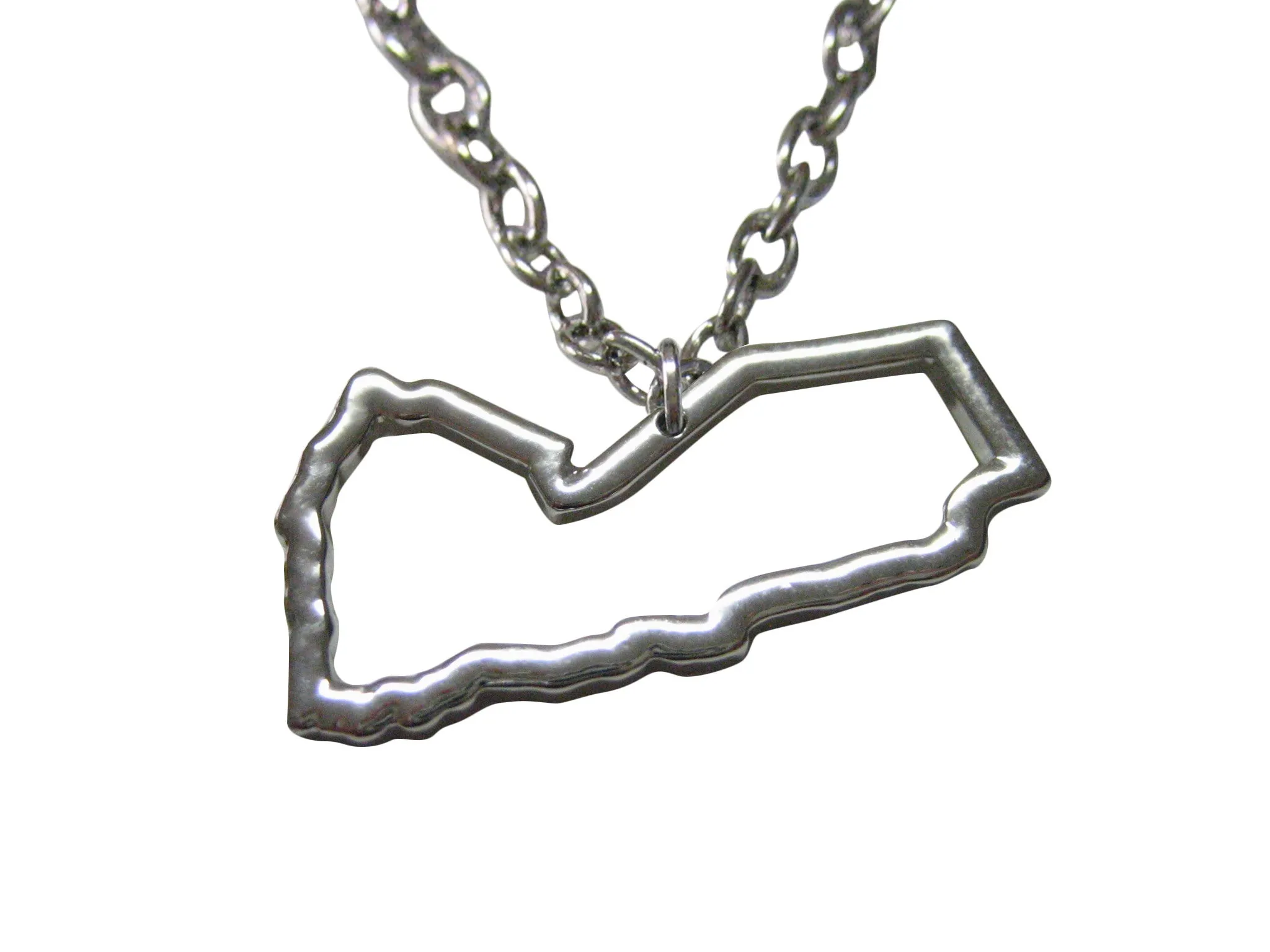 Silver Toned Yemen Map Outline Pendant Necklace