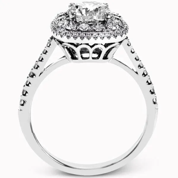 Simon G. Double Cushion Shaped Halo Diamond Engagement Ring