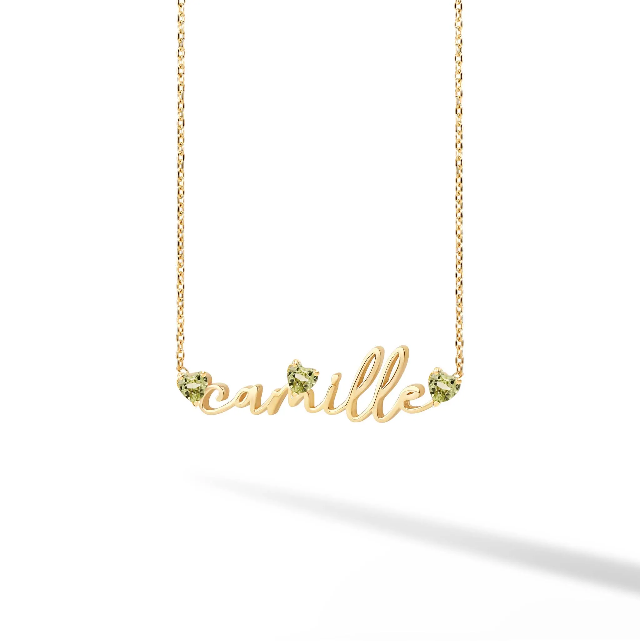 Single Custom Name Necklace with Floating Heart Birthstone