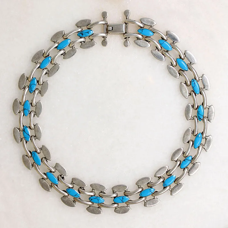 Sinuous Mexican Silver & Turquoise Choker