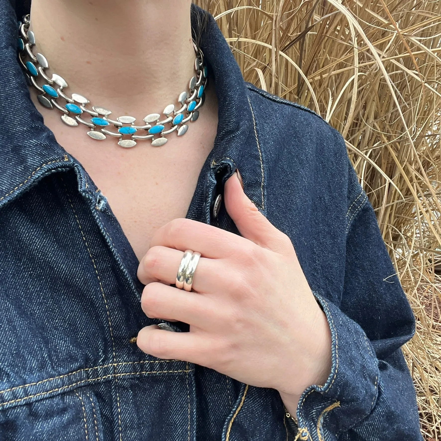 Sinuous Mexican Silver & Turquoise Choker