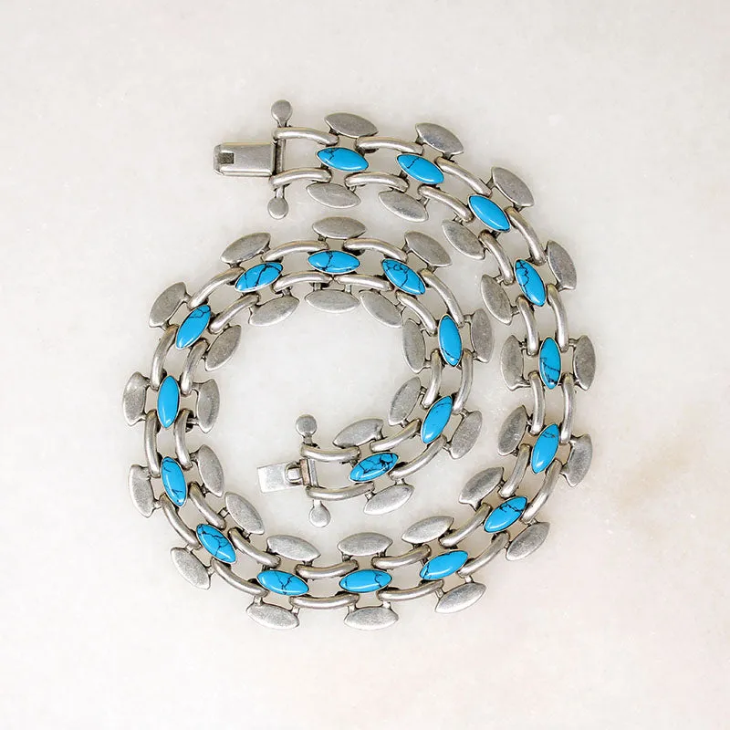 Sinuous Mexican Silver & Turquoise Choker