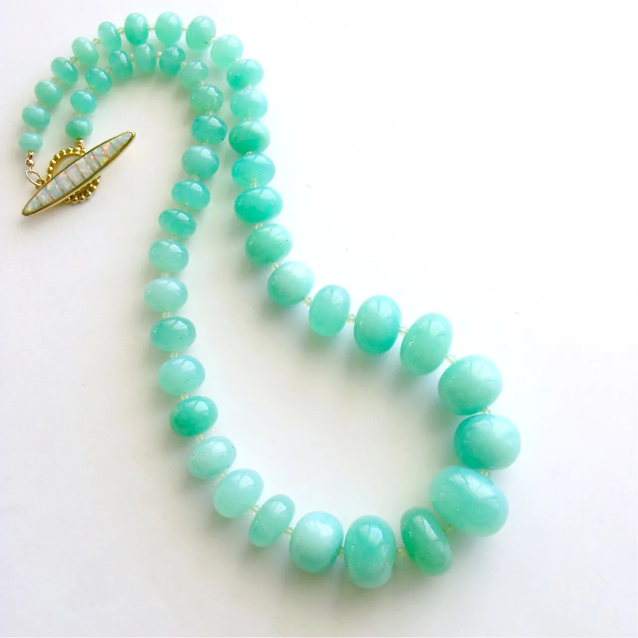 Smooth Chrysoprase Matinee Necklace Inlay Opal Toggle - Courtney Necklace