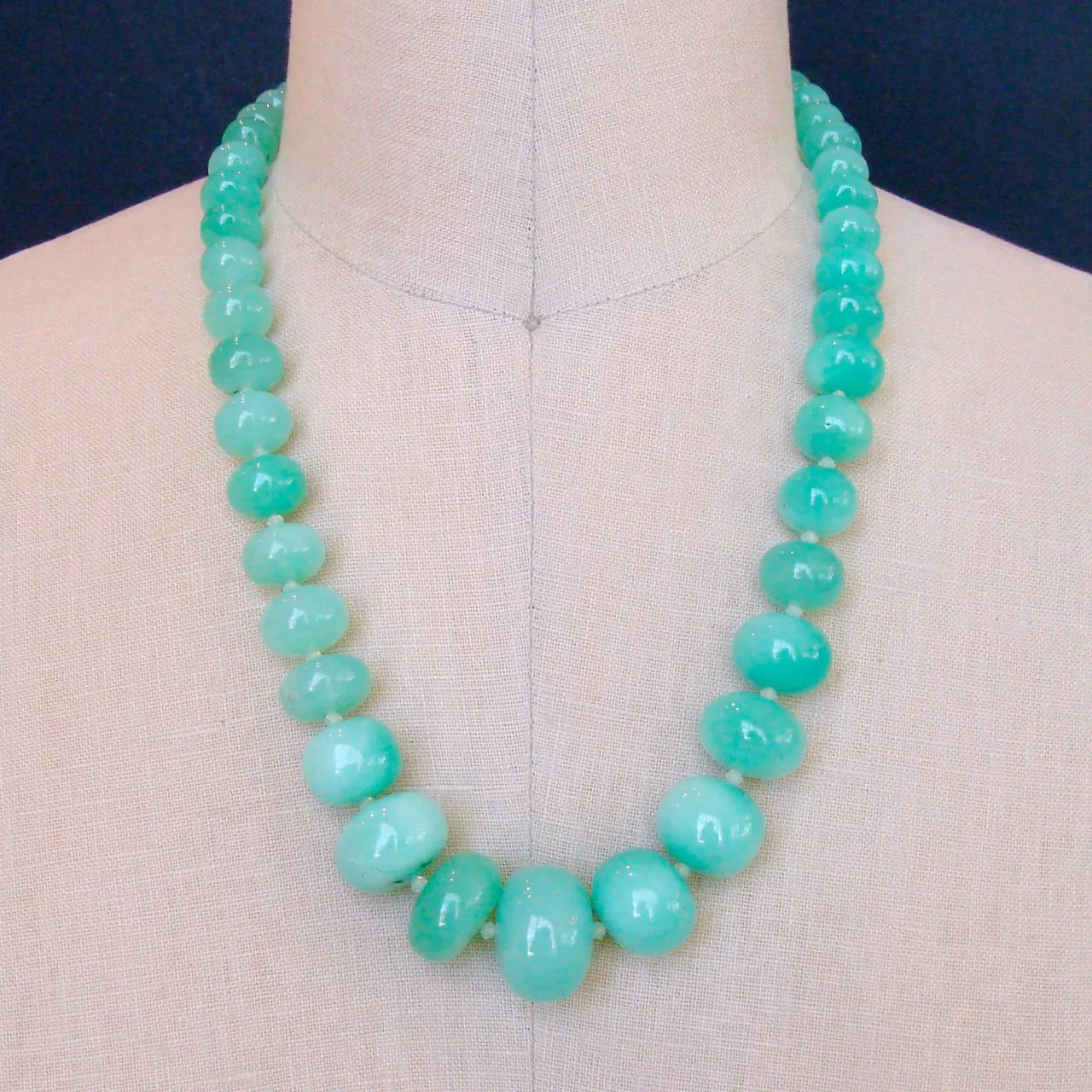 Smooth Chrysoprase Matinee Necklace Inlay Opal Toggle - Courtney Necklace