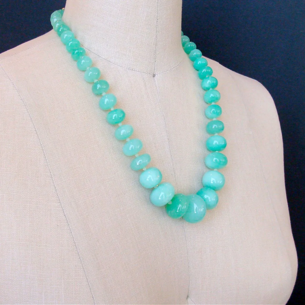 Smooth Chrysoprase Matinee Necklace Inlay Opal Toggle - Courtney Necklace