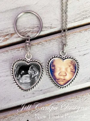 SONOGRAM necklace and key chain SET, rope heart design