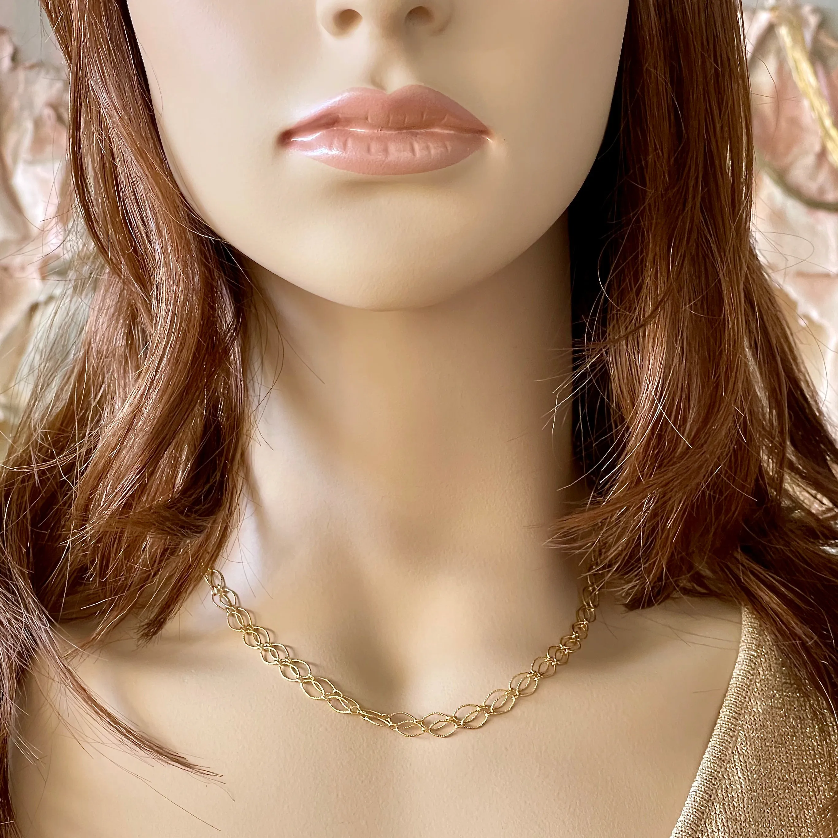 Sparkly Diamond-Cut 14K Gold Filled Marquise Link Adjustable Choker Necklace