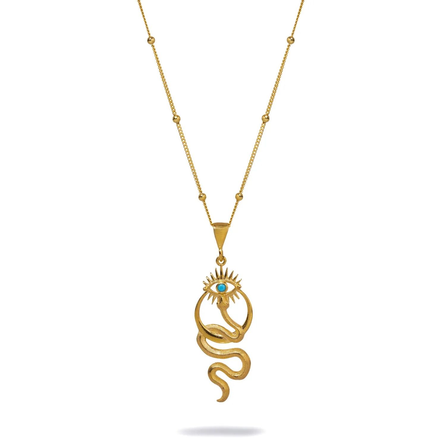 Spiritual Snake & Evil Eye Design Unique Gold Necklace