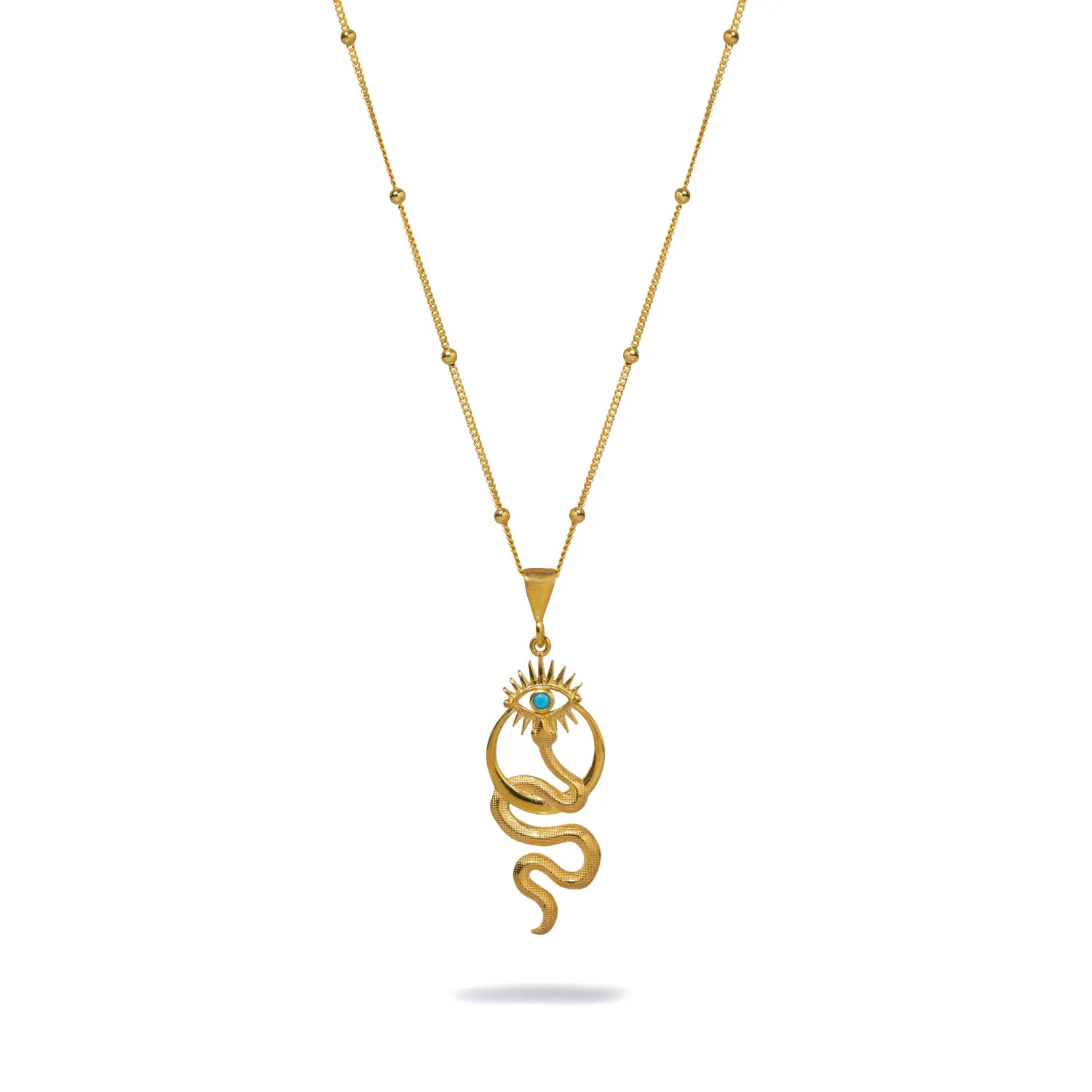 Spiritual Snake & Evil Eye Design Unique Gold Necklace