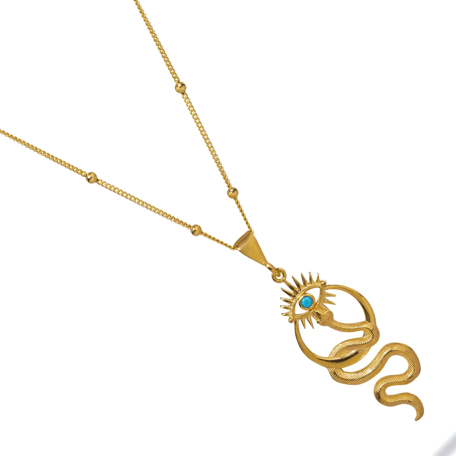 Spiritual Snake & Evil Eye Design Unique Gold Necklace