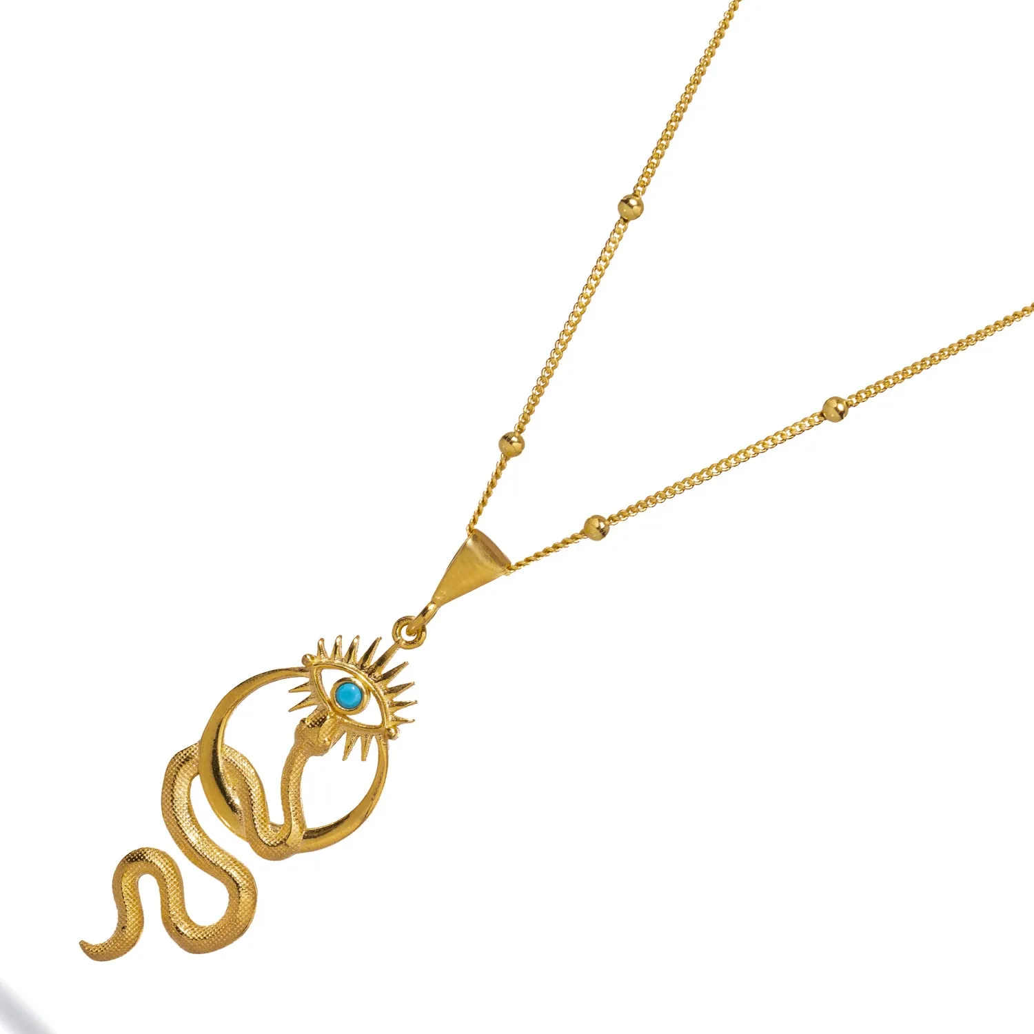 Spiritual Snake & Evil Eye Design Unique Gold Necklace