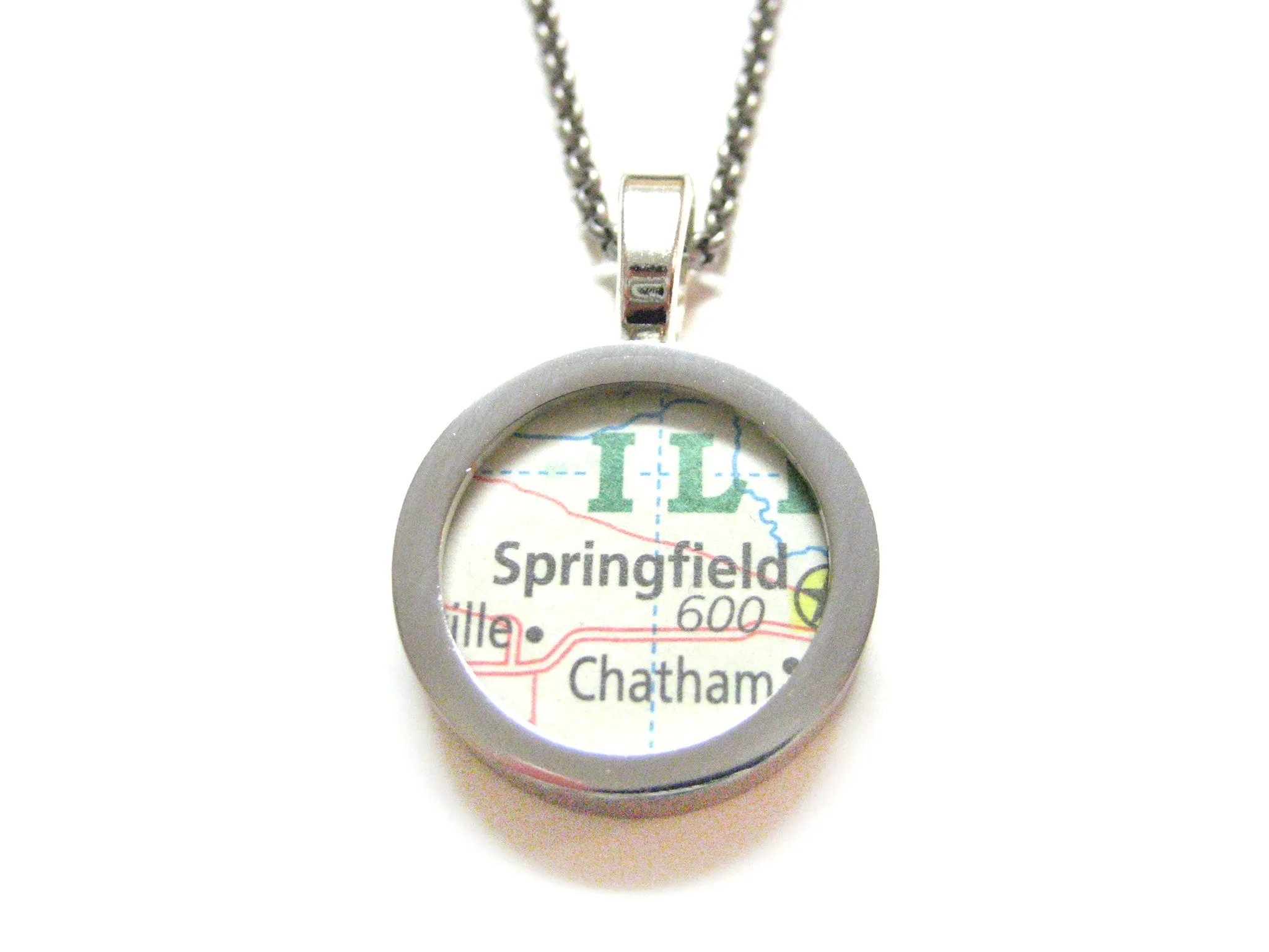Springfield Illinois Map Pendant Necklace