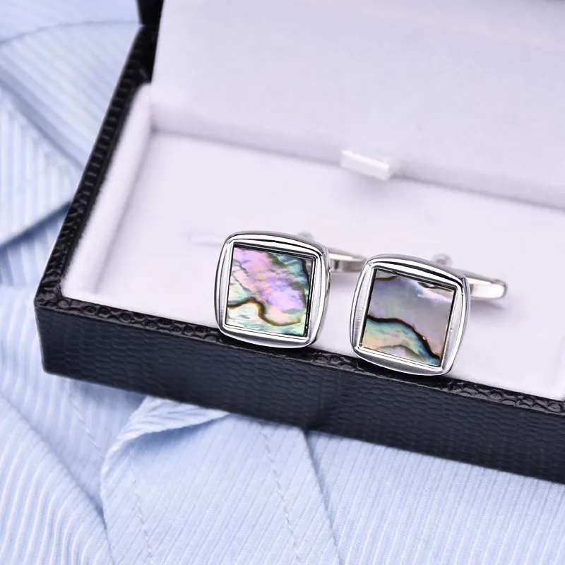 Square Abalone Inlay Silver Cuff Links