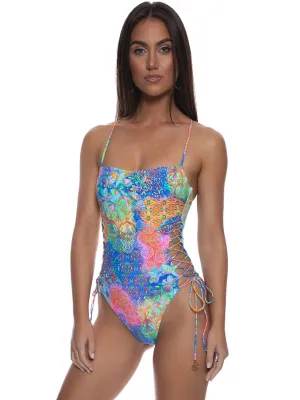 Square Neck Laced Up One Piece
