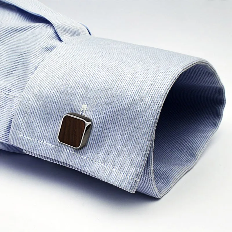 Square Wood Inlaid Silver Cuff Links