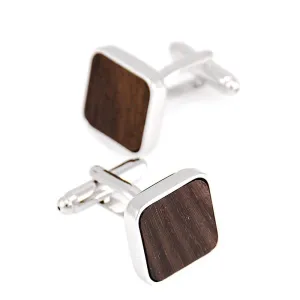 Square Wood Inlaid Silver Cuff Links