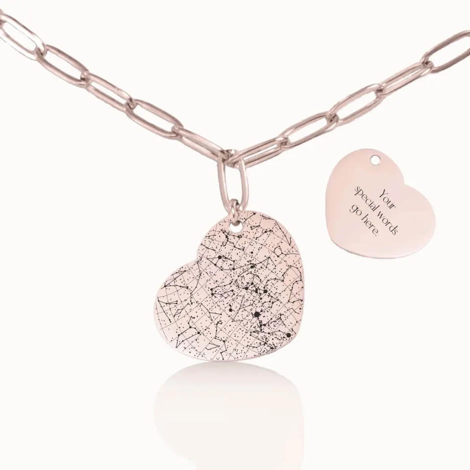 Star Map Heart Pendant on Paperclip Chain