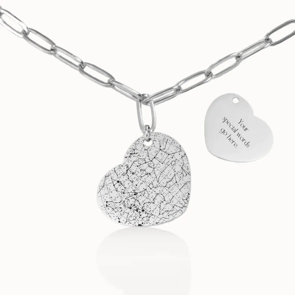 Star Map Heart Pendant on Paperclip Chain