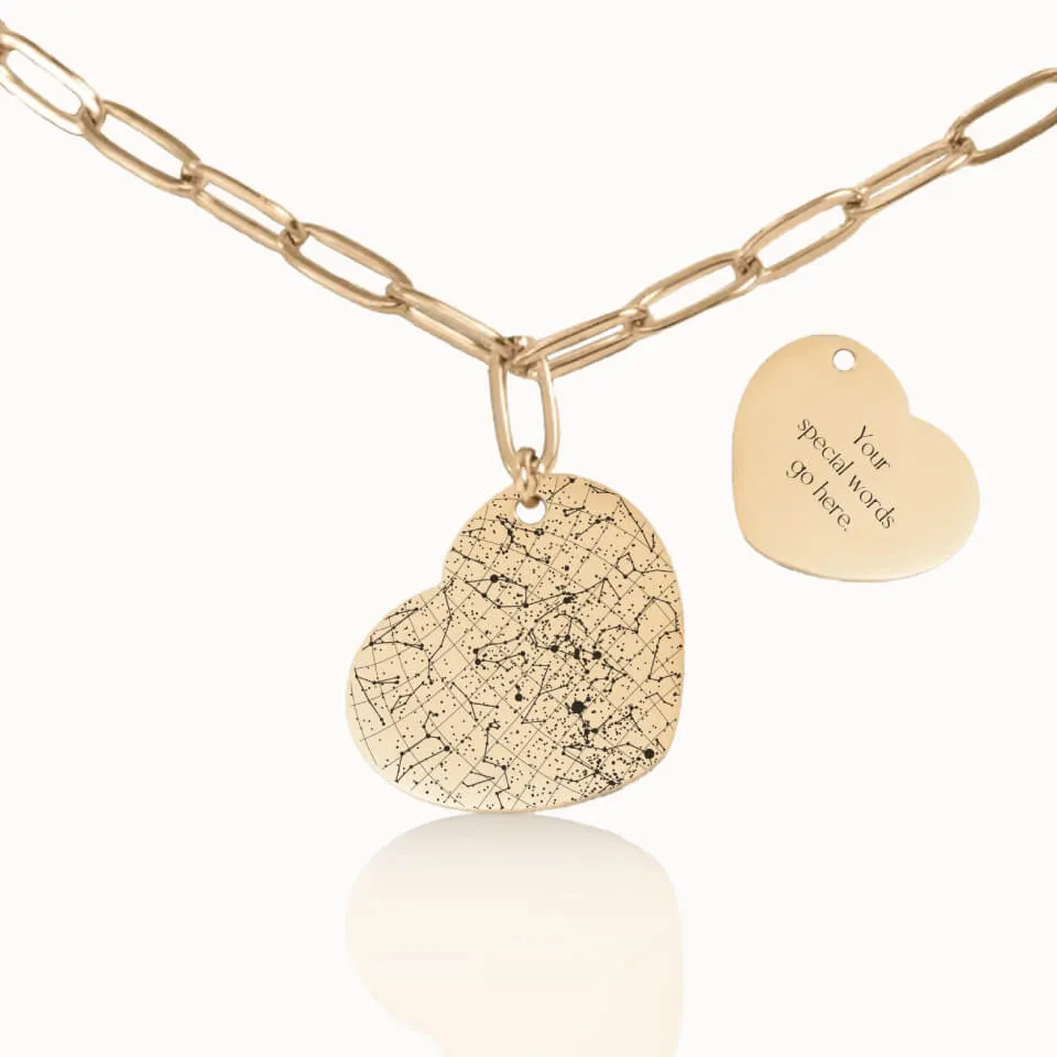 Star Map Heart Pendant on Paperclip Chain