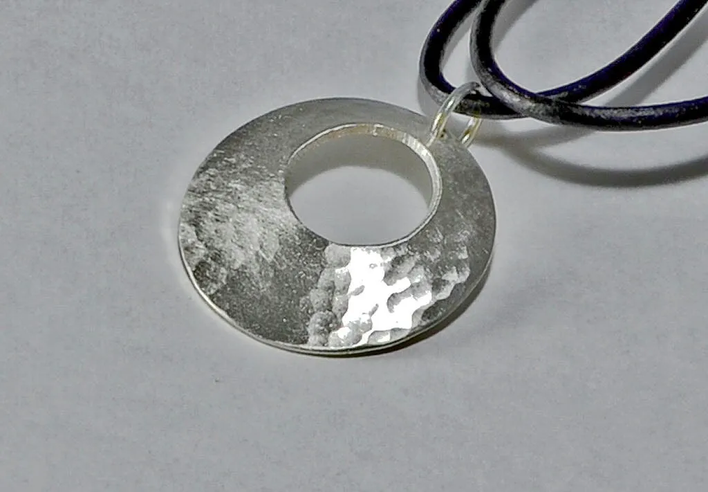 Sterling Silver Disc Necklace Handmade with Cutout and Hammered Patterning