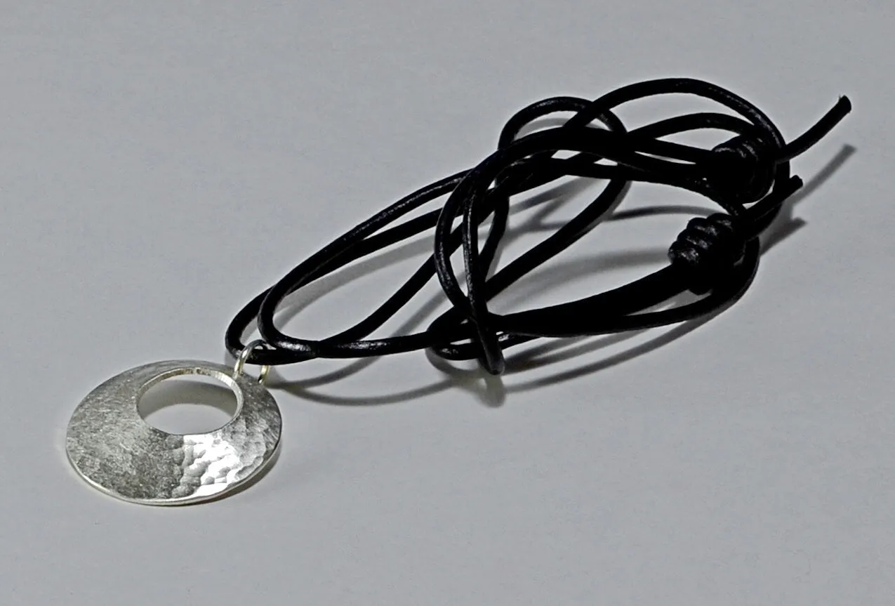 Sterling Silver Disc Necklace Handmade with Cutout and Hammered Patterning