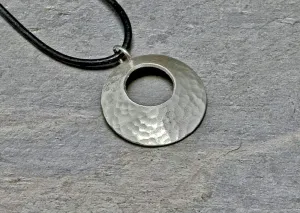 Sterling Silver Disc Necklace Handmade with Cutout and Hammered Patterning