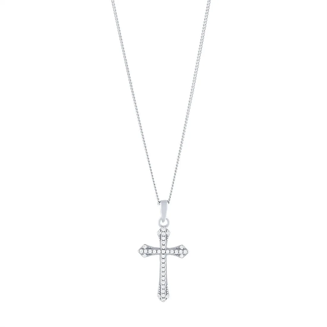 Sterling Silver Flared Cross Necklace with Cubic Zirconia 45cm