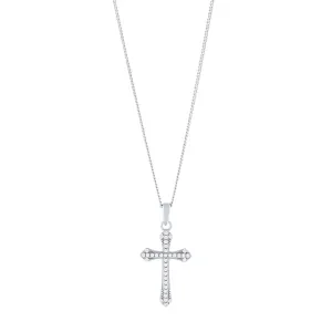 Sterling Silver Flared Cross Necklace with Cubic Zirconia 45cm