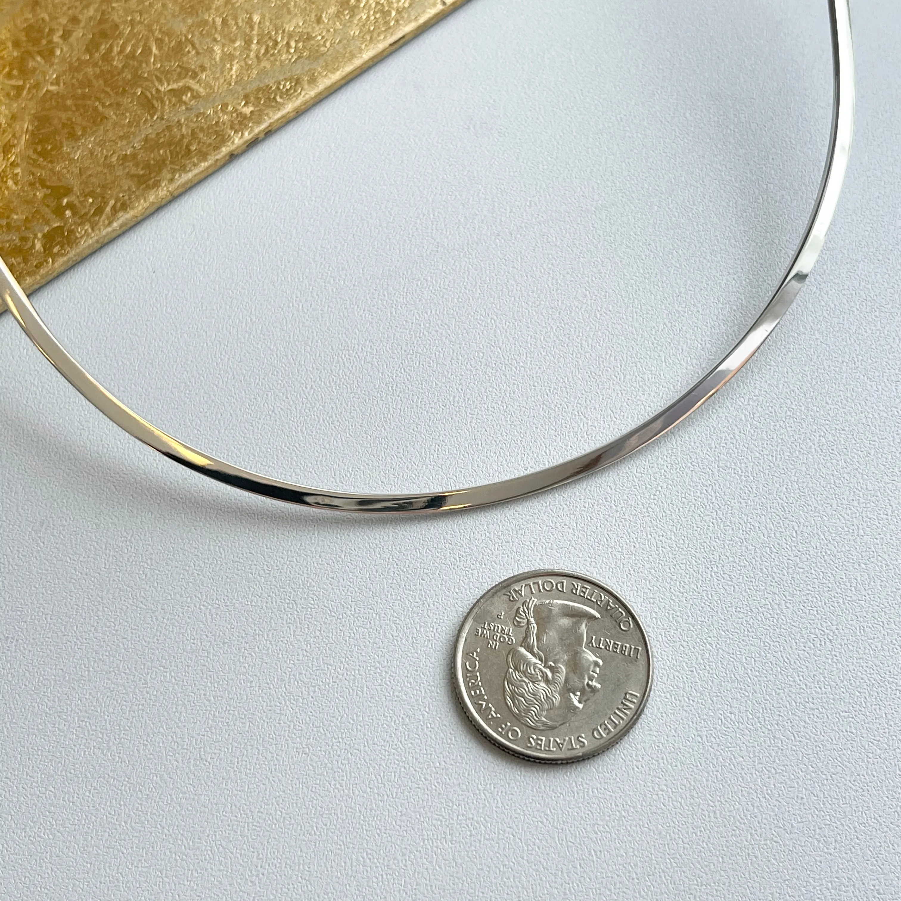 Sterling Silver Flat Oval Open Collar Necklace 15"
