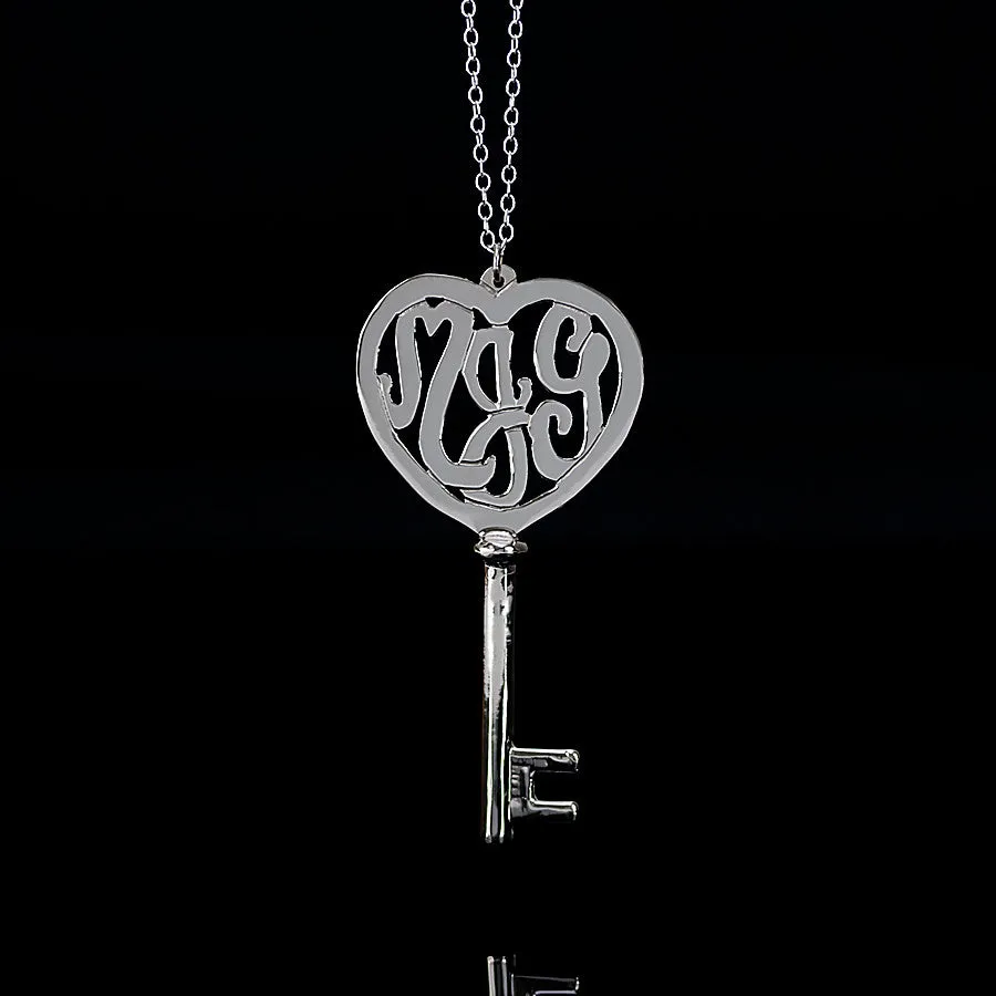 Sterling Silver Heart Monogram Key Necklace