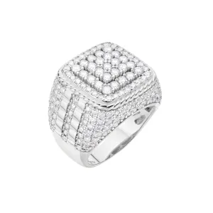 Sterling Silver Square Cluster Moissanite Diamond Mens Ring