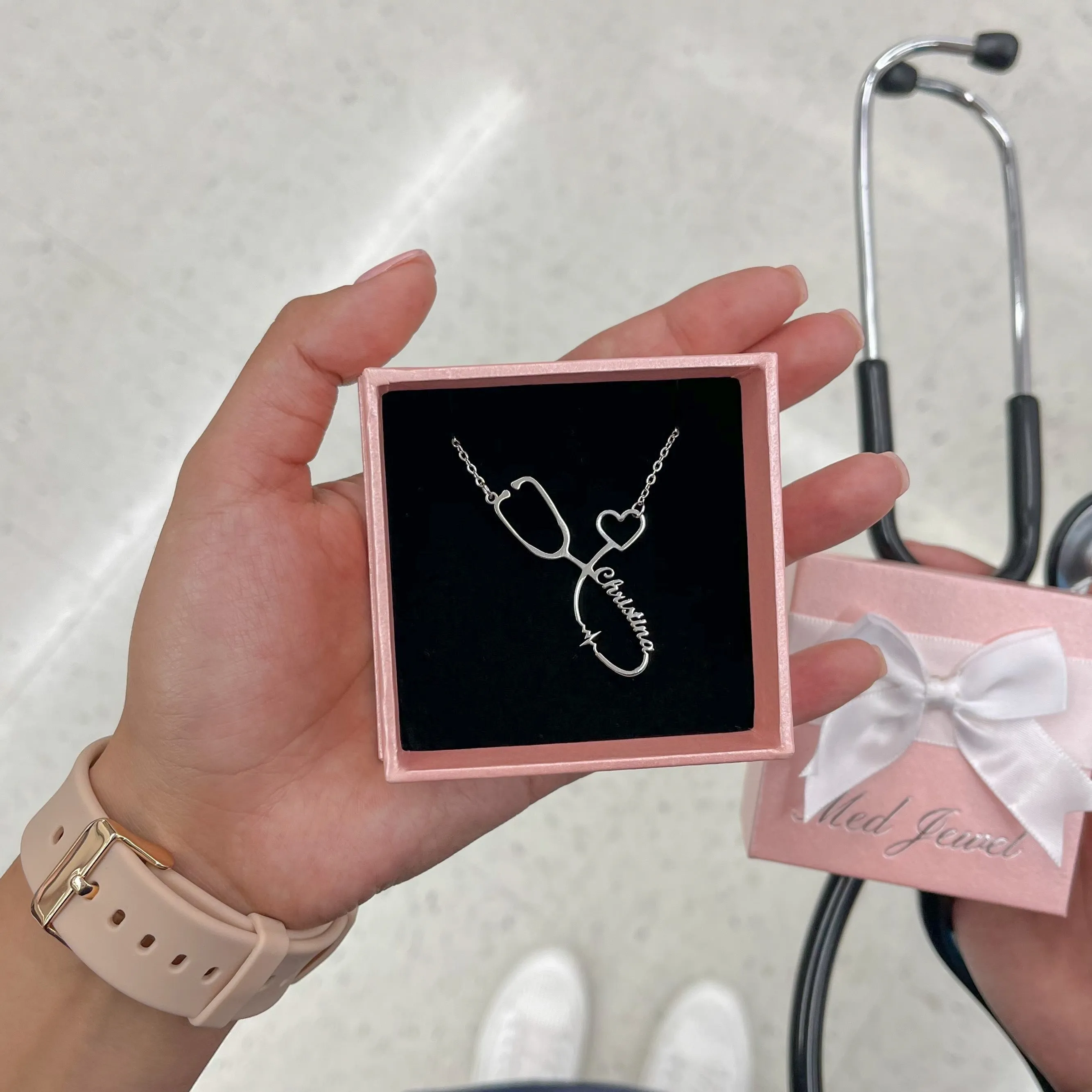 Stethoscope Name Necklace EKG