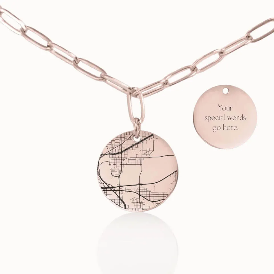 Street Map Coin Pendant on Paperclip Chain
