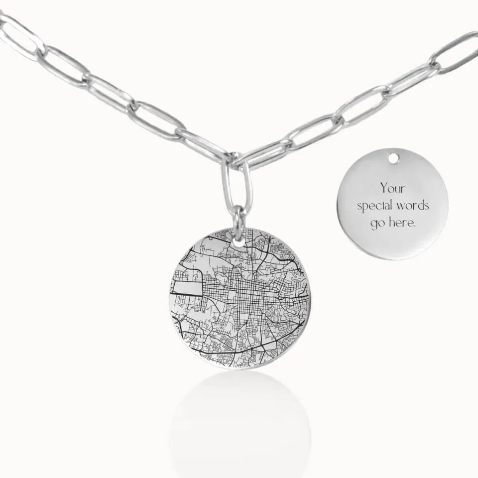 Street Map Coin Pendant on Paperclip Chain