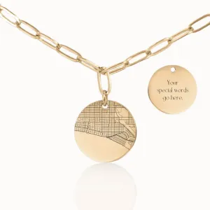 Street Map Coin Pendant on Paperclip Chain