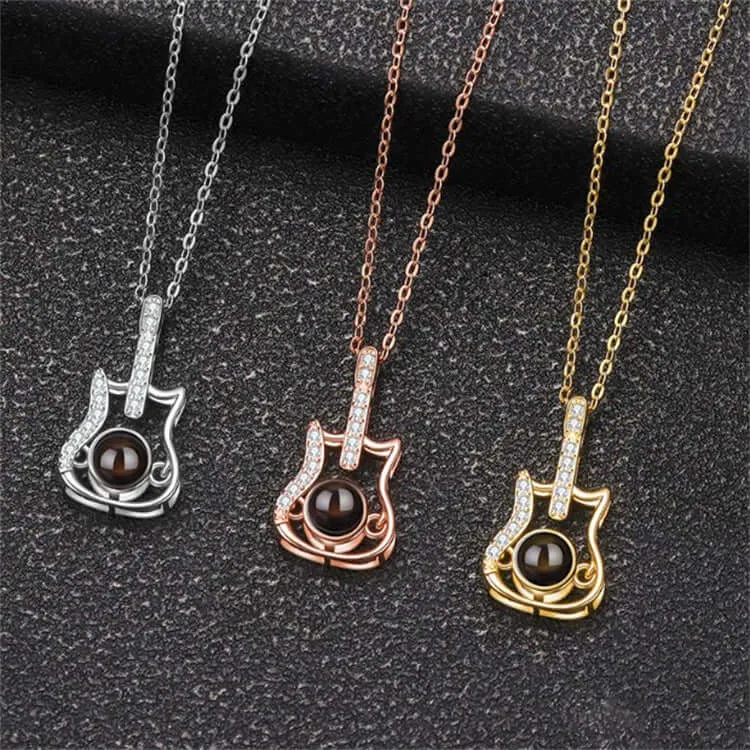 Street Punk Style Guitar Necklace with Picture Inside
