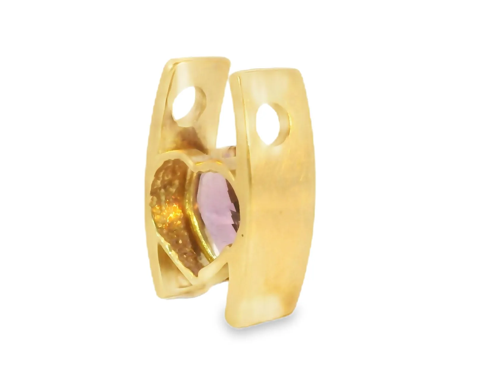 Stunning Estate 14K Yellow Gold Amethyst Heart Pendant Slide