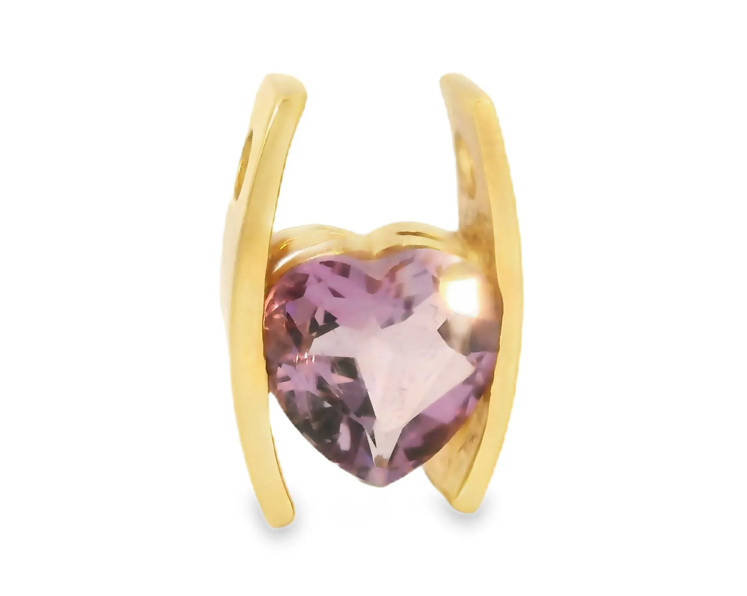 Stunning Estate 14K Yellow Gold Amethyst Heart Pendant Slide