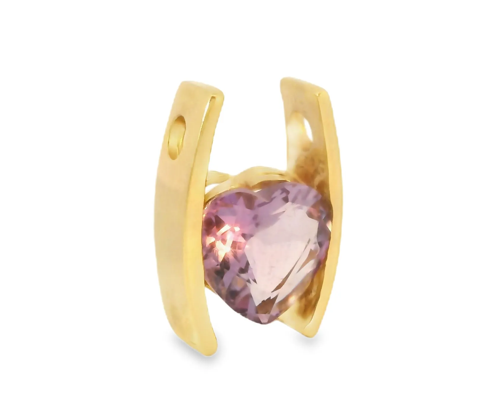 Stunning Estate 14K Yellow Gold Amethyst Heart Pendant Slide