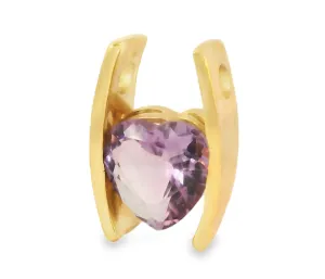 Stunning Estate 14K Yellow Gold Amethyst Heart Pendant Slide