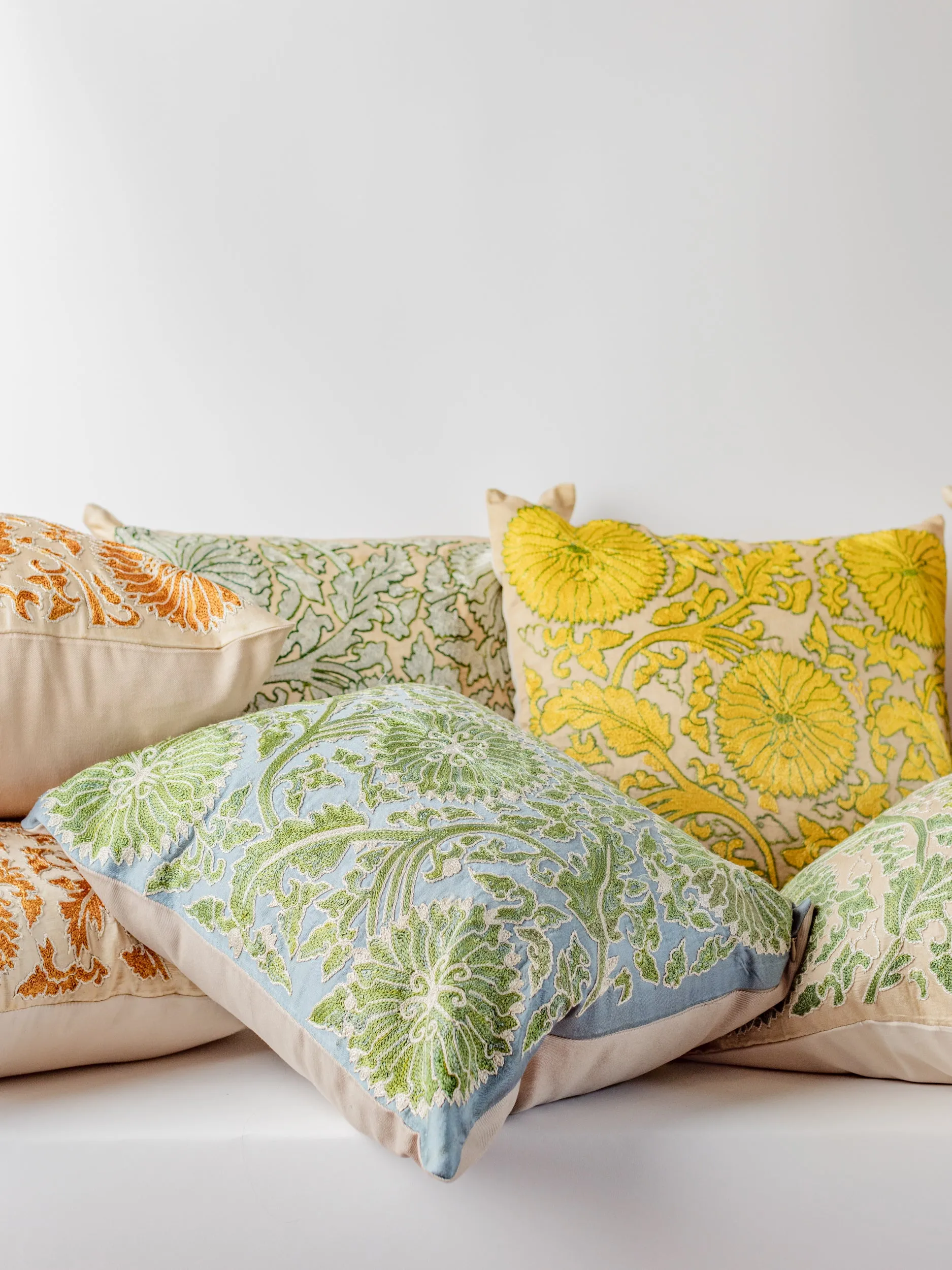 Suzani Tranquil Blue Square Pillow Cover