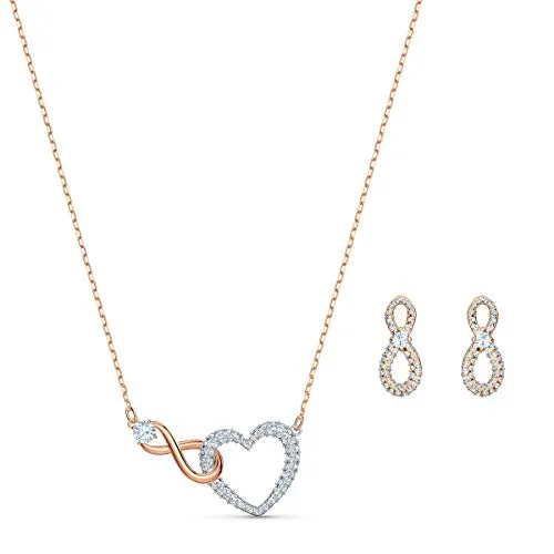 SWAROVSKI Women's Infinity Knot Mixed Metal Finish Necklace & Earrings Set, White Crystal